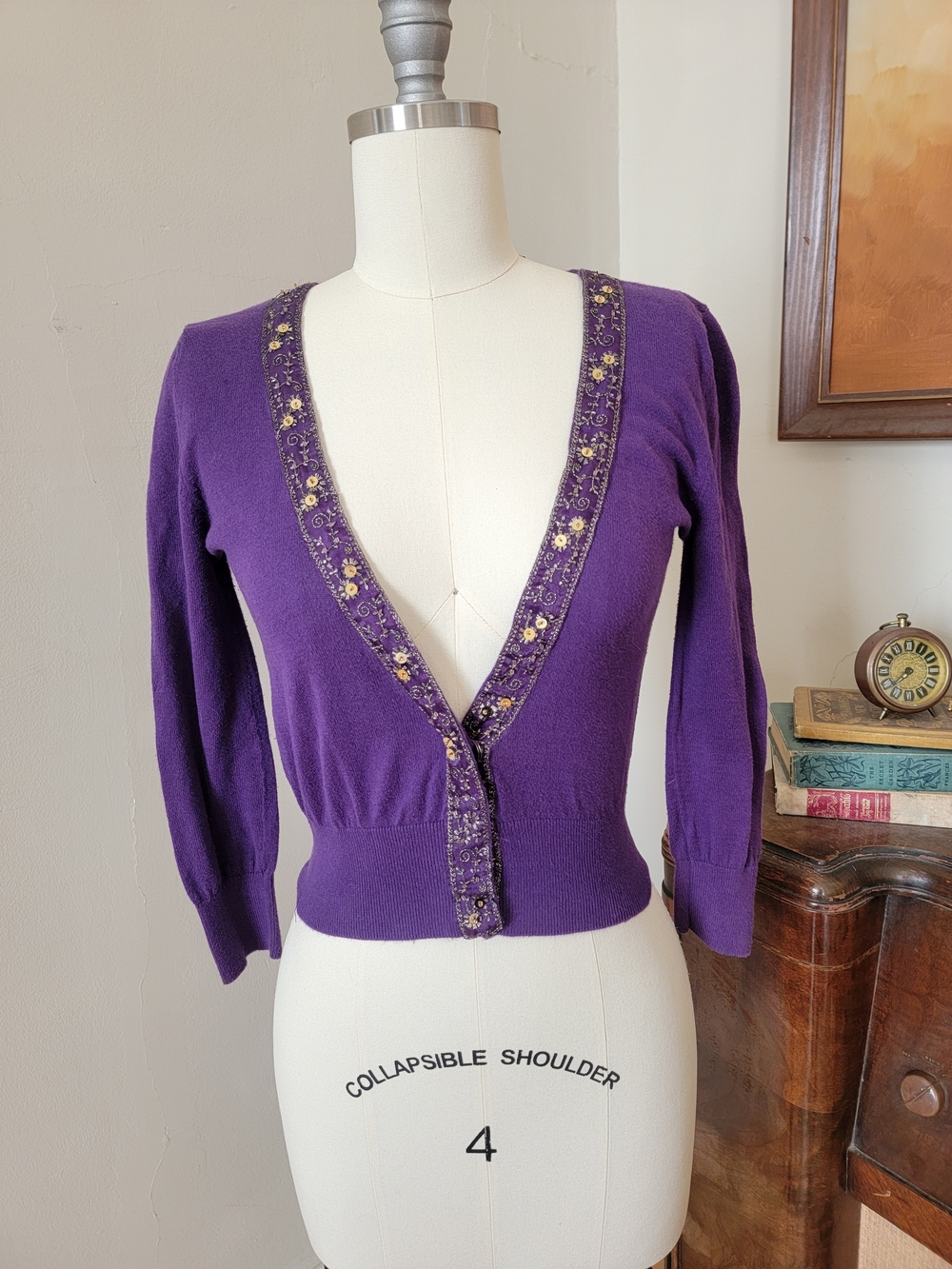 Charlotte Russe Y2k Purple Lace Sequin Beaded V-Neck Cardigan XS- S